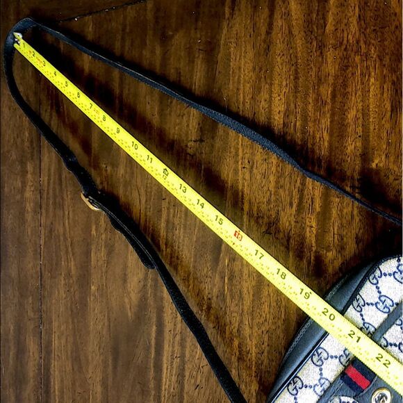 GUCCI GG Ophidia Sherry Line Navy Leather Grey Canvas Crossbody Bag Vintage - Picture 9 of 17